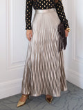 Metallic High Waisted Pleated Maxi Skirt