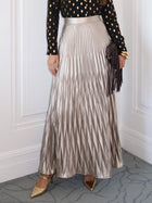 Metallic High Waisted Pleated Maxi Skirt