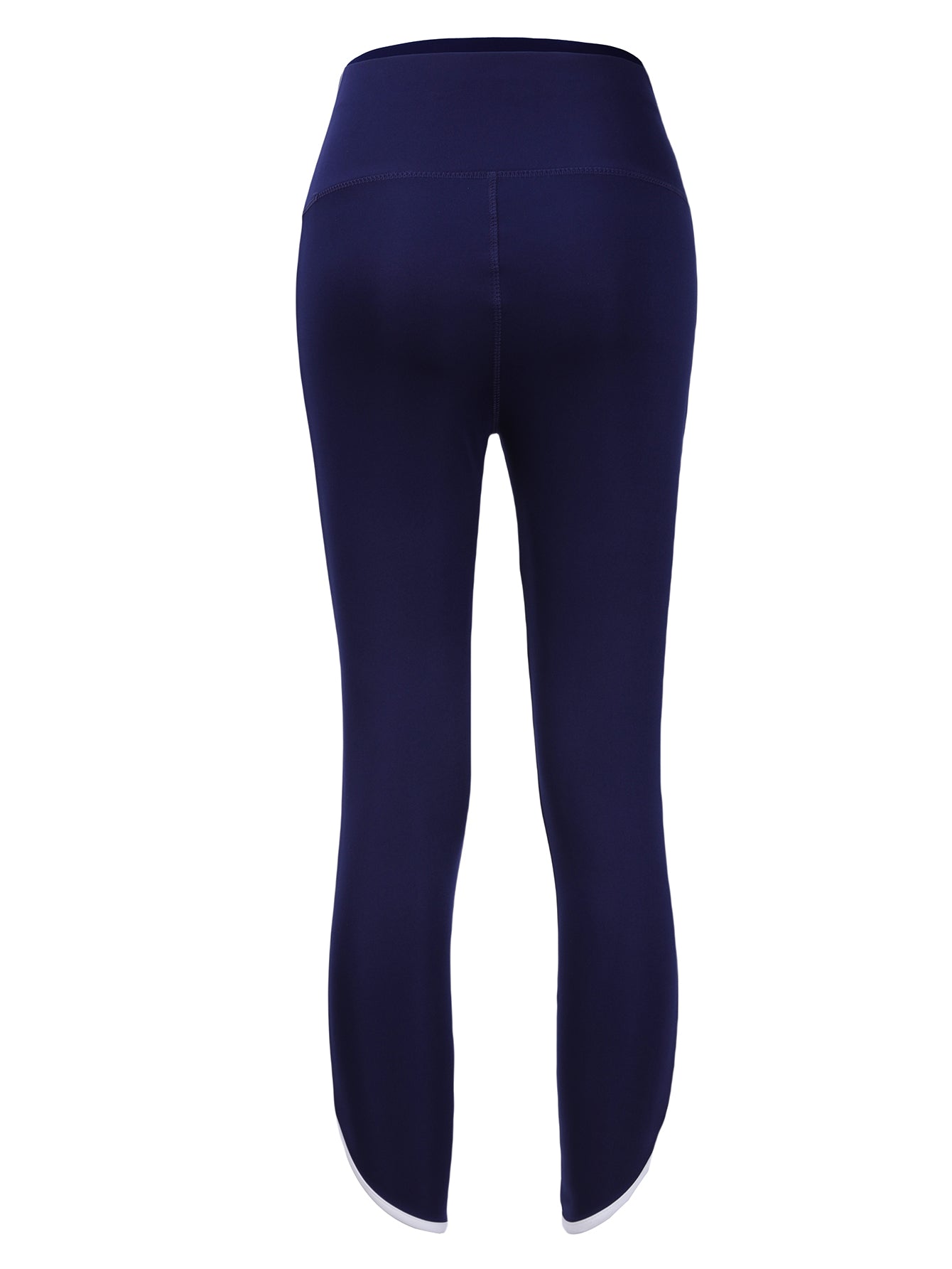 High-Waisted Side-Stripe Cropped-Leg Athletic Leggings-Navy Blue