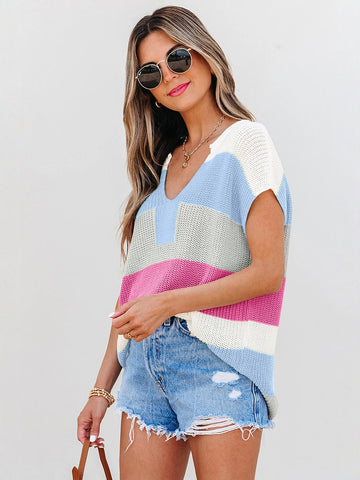 Striped V Neck knit Sweater
