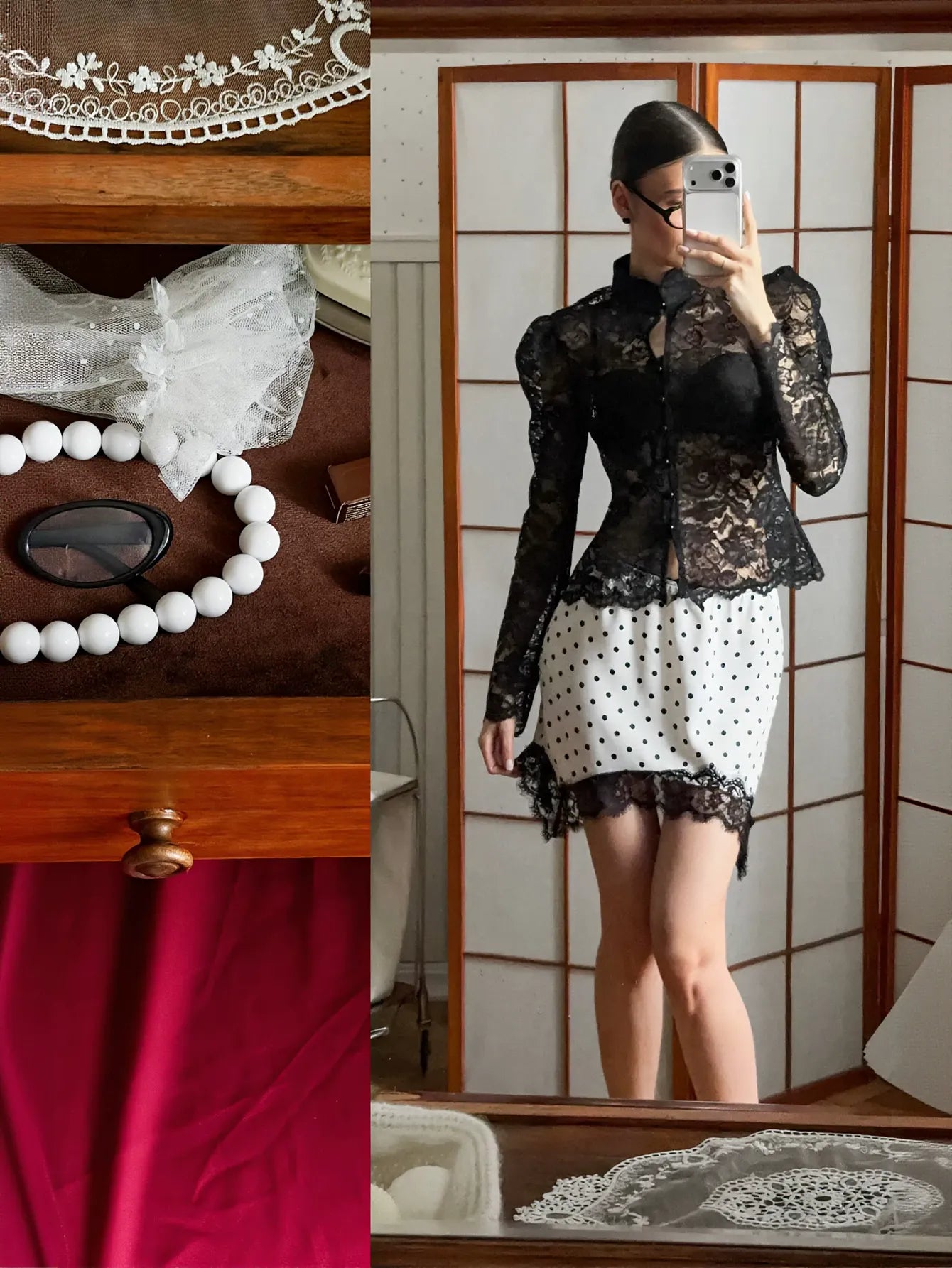 Polka Dot Lace Trim Mini Skirt