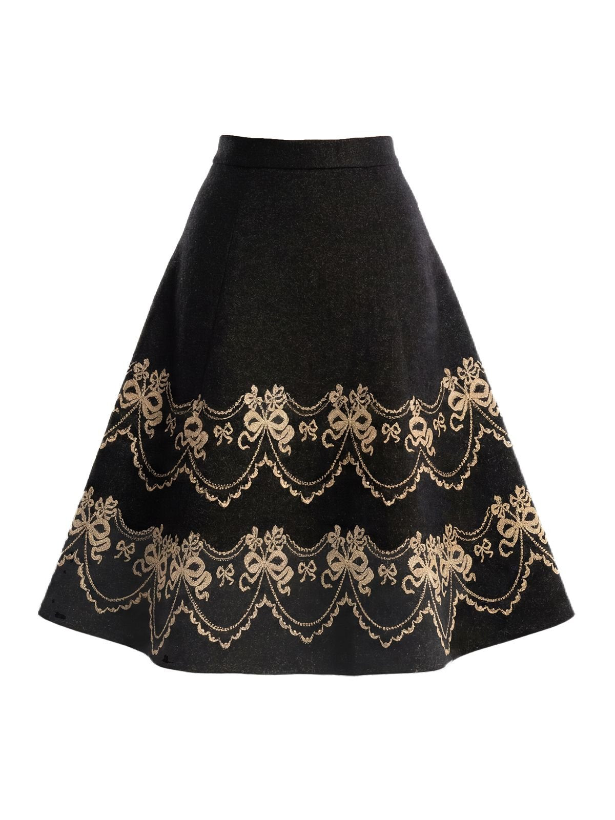 Elegant Embroidered Bow A Line Skirt