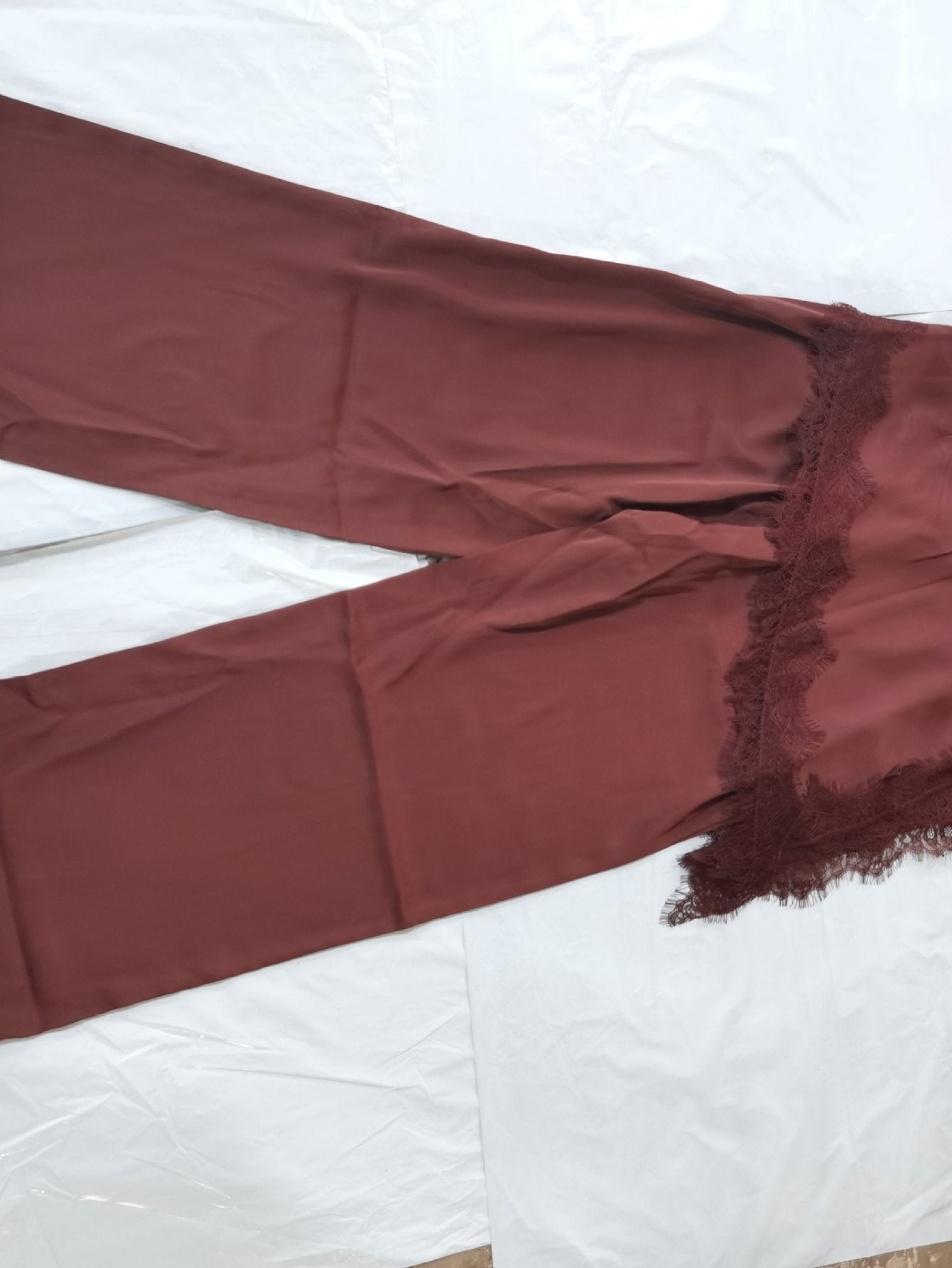 Lace Trim Satin Wide Leg Pants