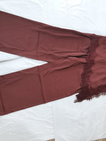Lace Trim Satin Wide Leg Pants