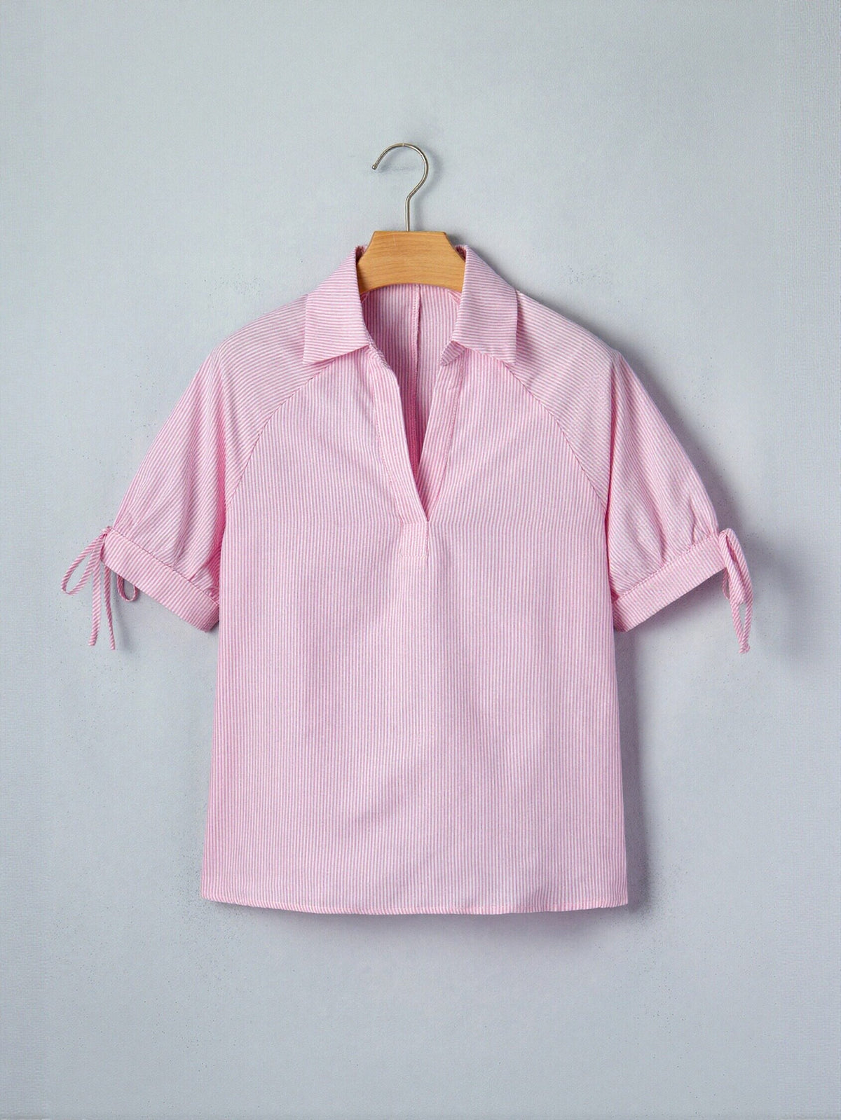 Striped V Neck Tie Sleeve Blouse