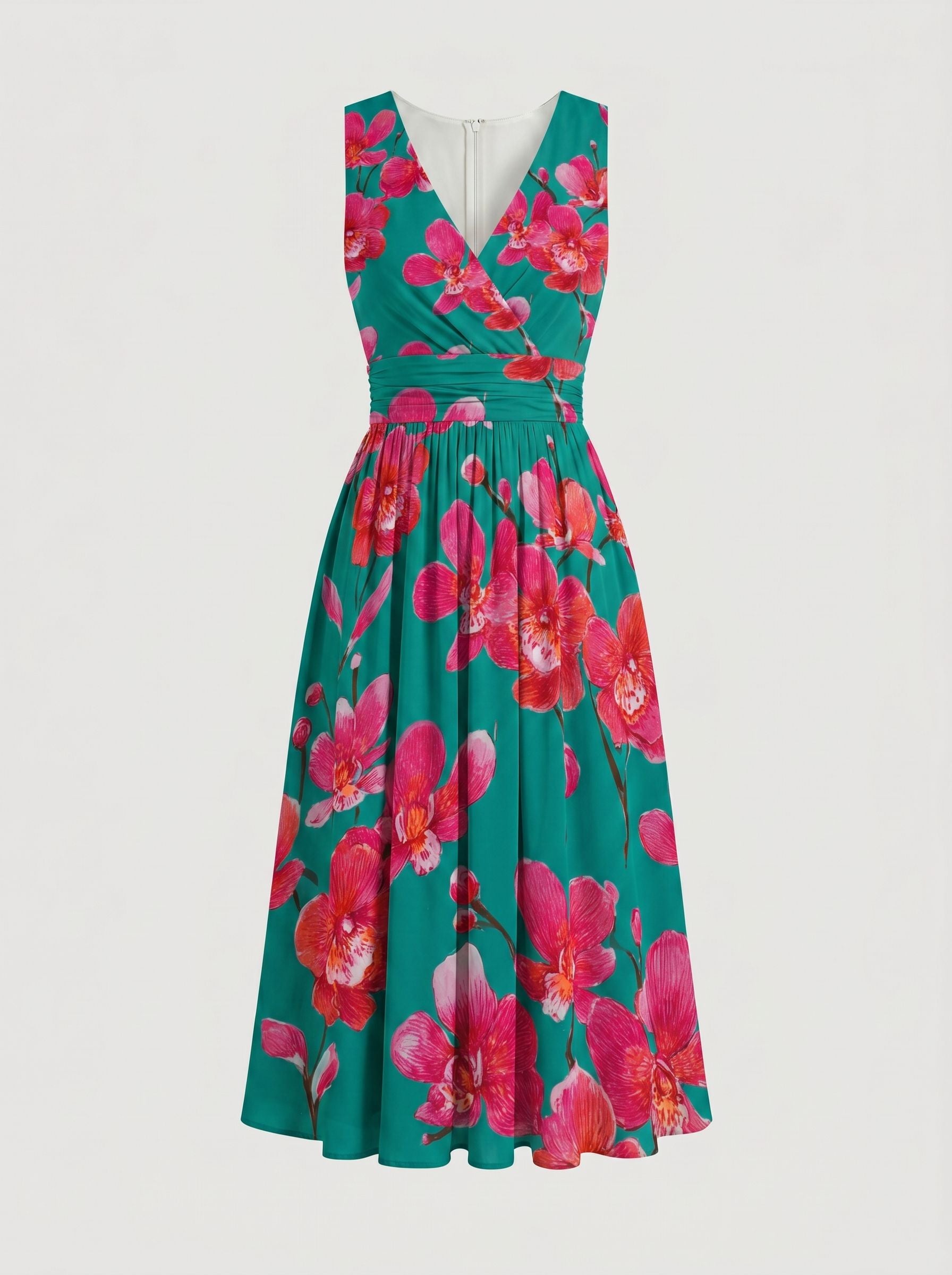 CORINNE
Floral Print V Neck A Line Midi Dress