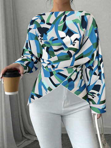 Abstract Print Draped Chiffon Blouse