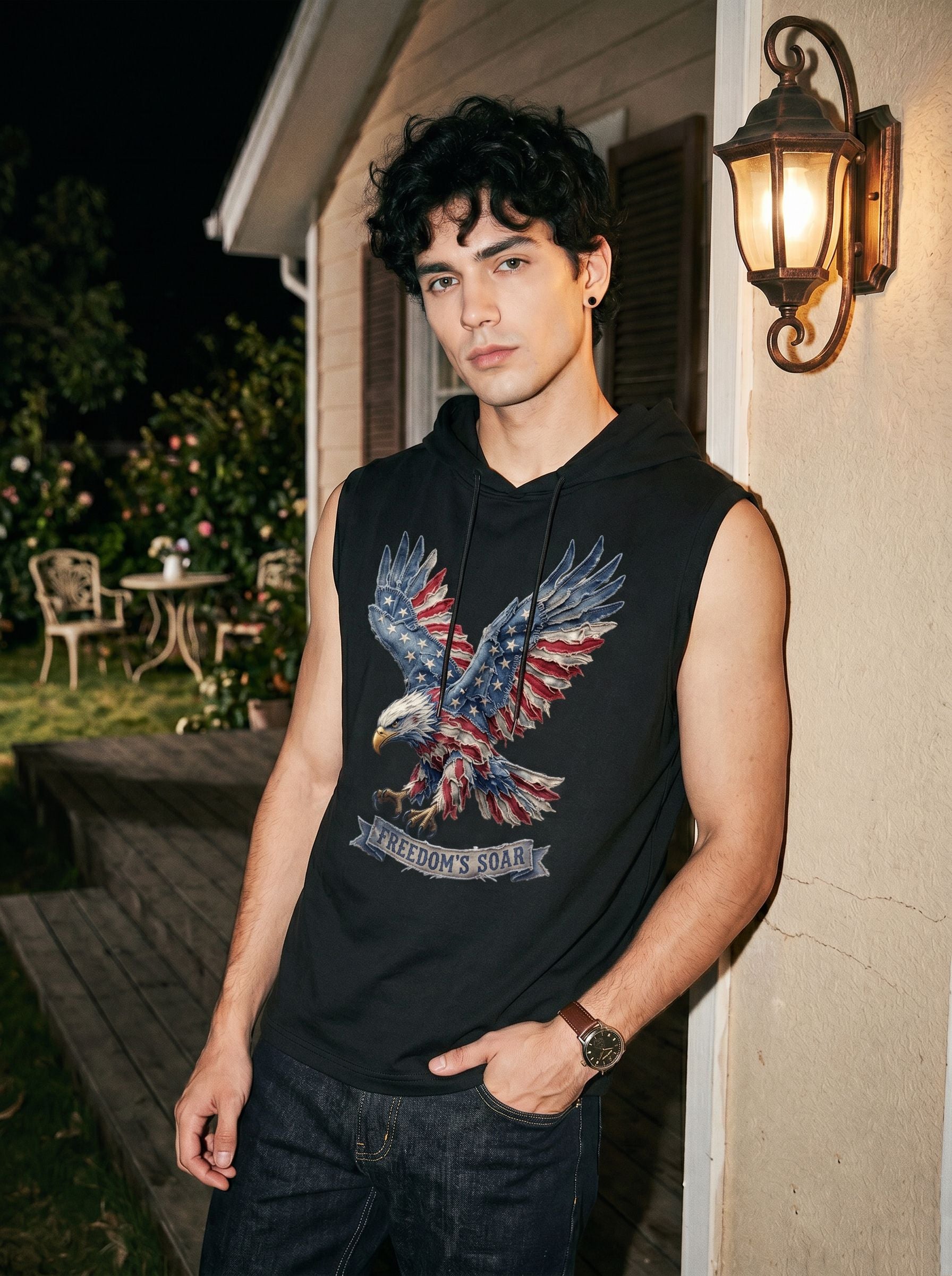 Graphic Eagle Print Hooded Tank