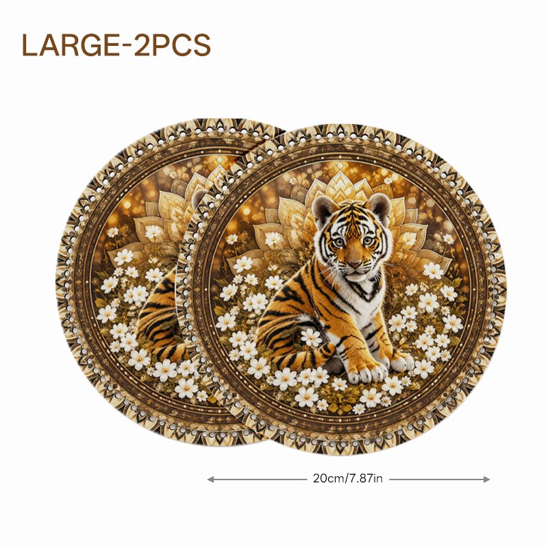 Cute Tiger Cub and Mandala Crochet Basket Bottom