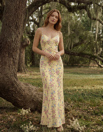 KIRA Floral Print Spaghetti Strap Bodycon Maxi Dress