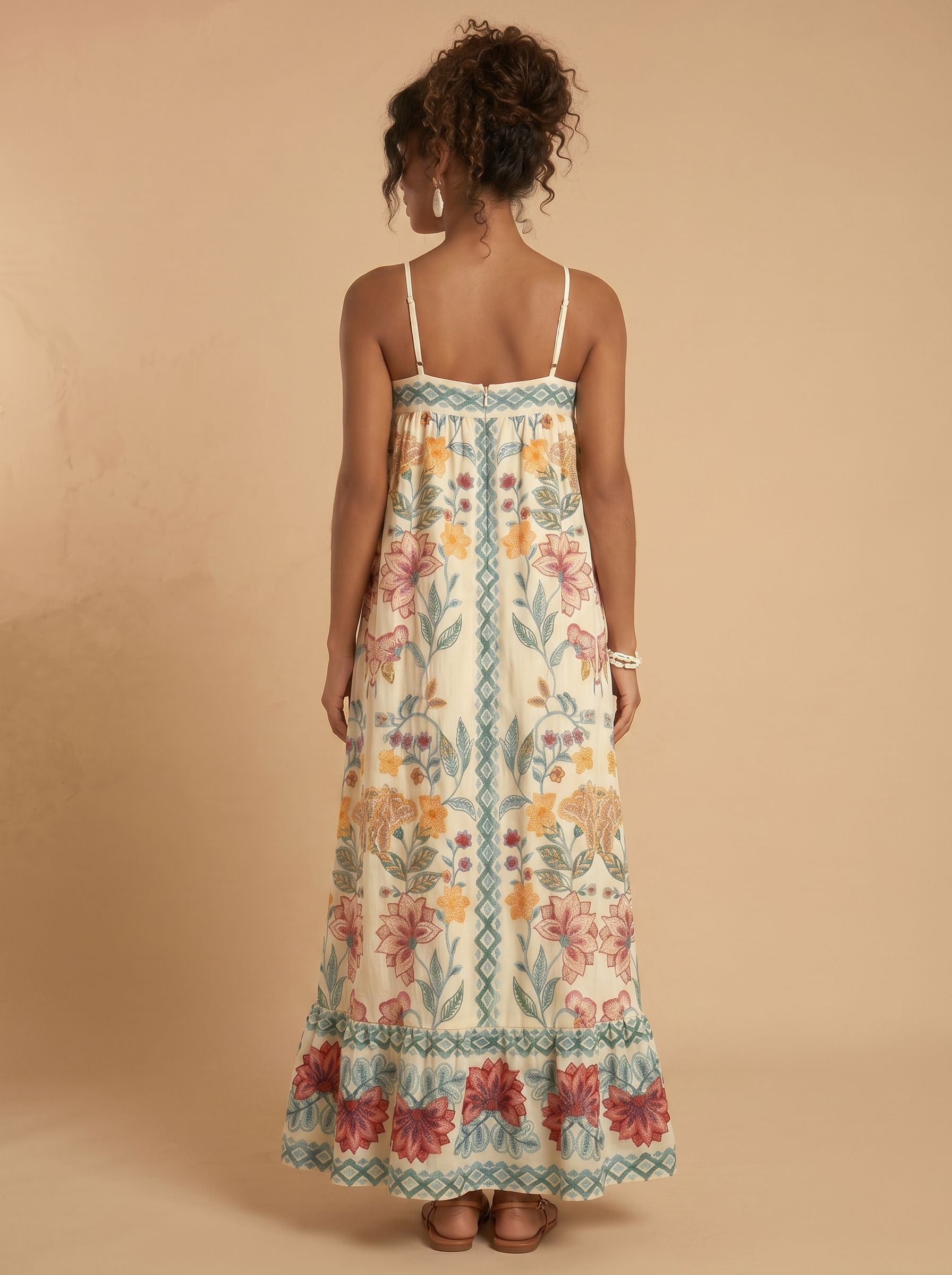 Boho Floral Embroidered Maxi Dress