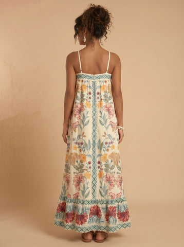 Boho Floral Embroidered Maxi Dress
