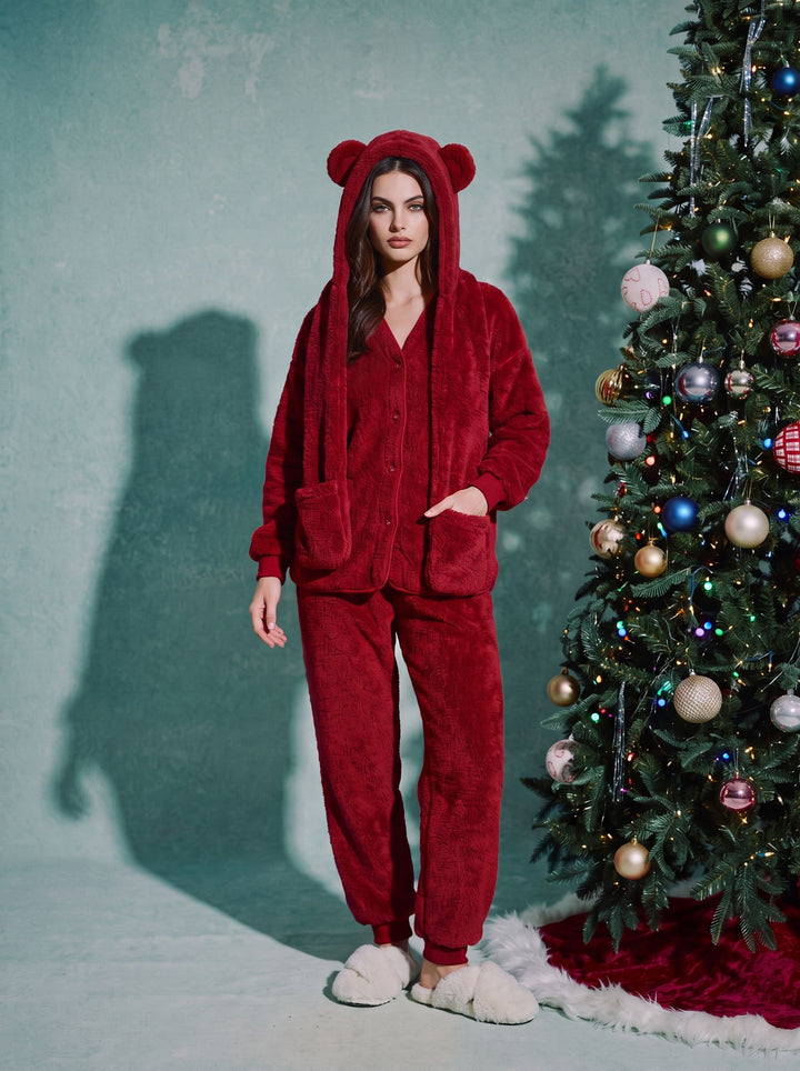 Cozy Fuzzy Bear Hooded Lounge Set