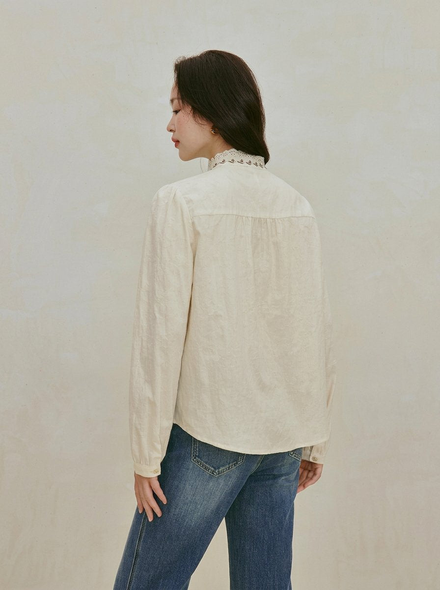 Embroidered Cotton Jacquard Button Down Shirt