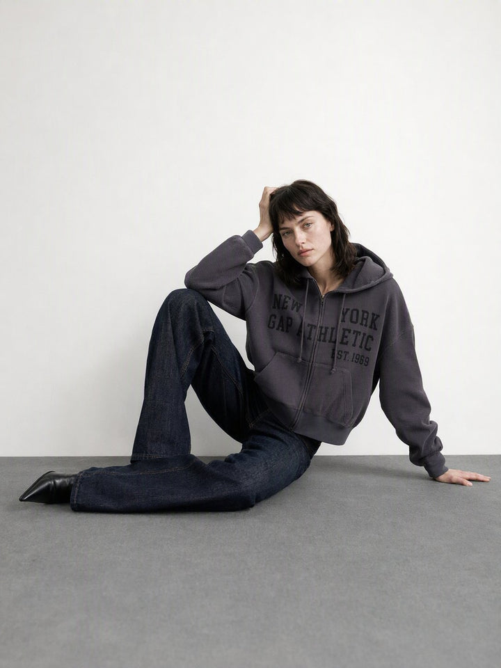 Waffle Knit Cropped Zip Hoodie
