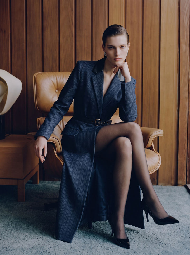 Tailored Belted Denim Trench Coat