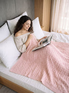 Soft Textured Pink Knit Throw Blanket