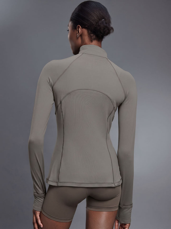 Mock Neck Half-Zip Slimming Fit Sleek Yoga Top-Multicolor