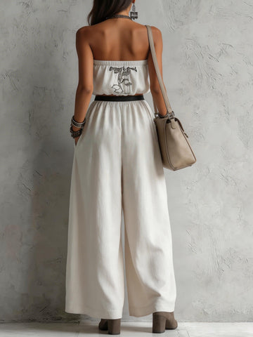 Embroidered Strapless Boho Pants Set