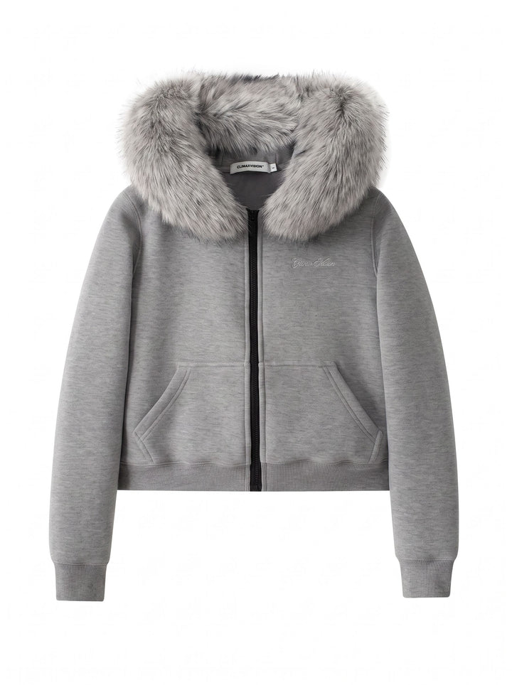 Faux Fur Hooded Zip Up Jacket