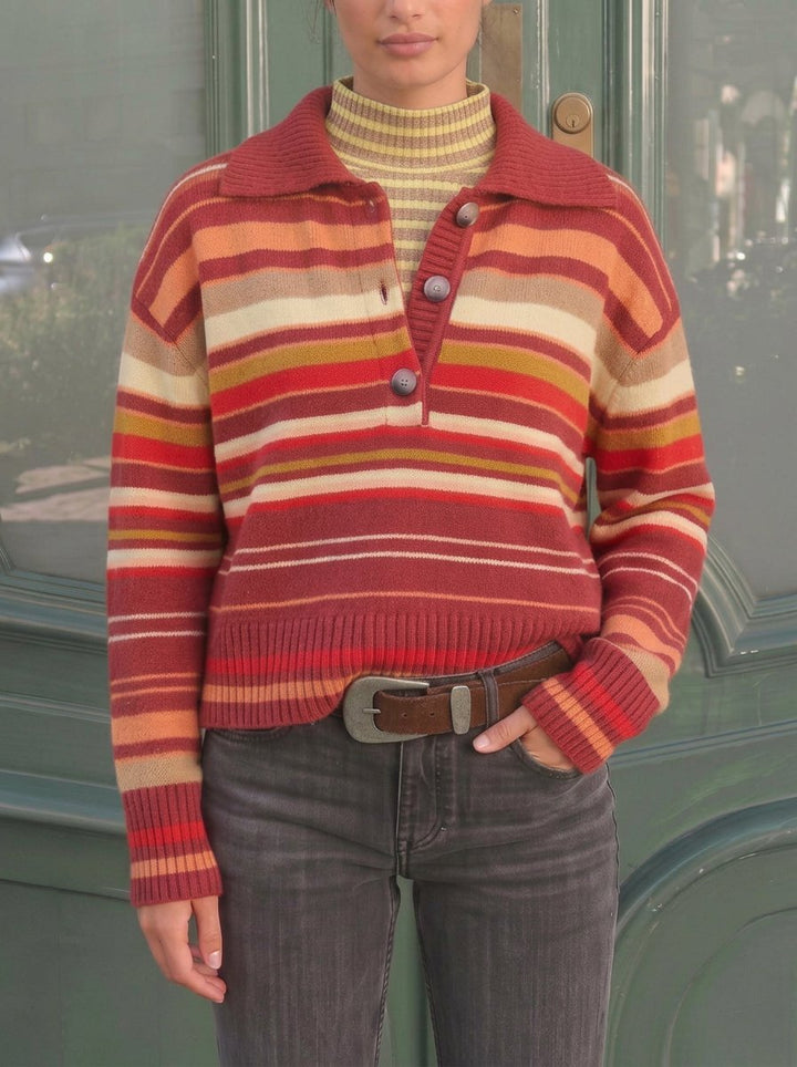 Vintage Striped Collared Knit Cardigan