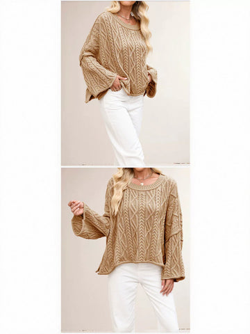 Oversized Cable Knit Bell Sleeve Sweater
