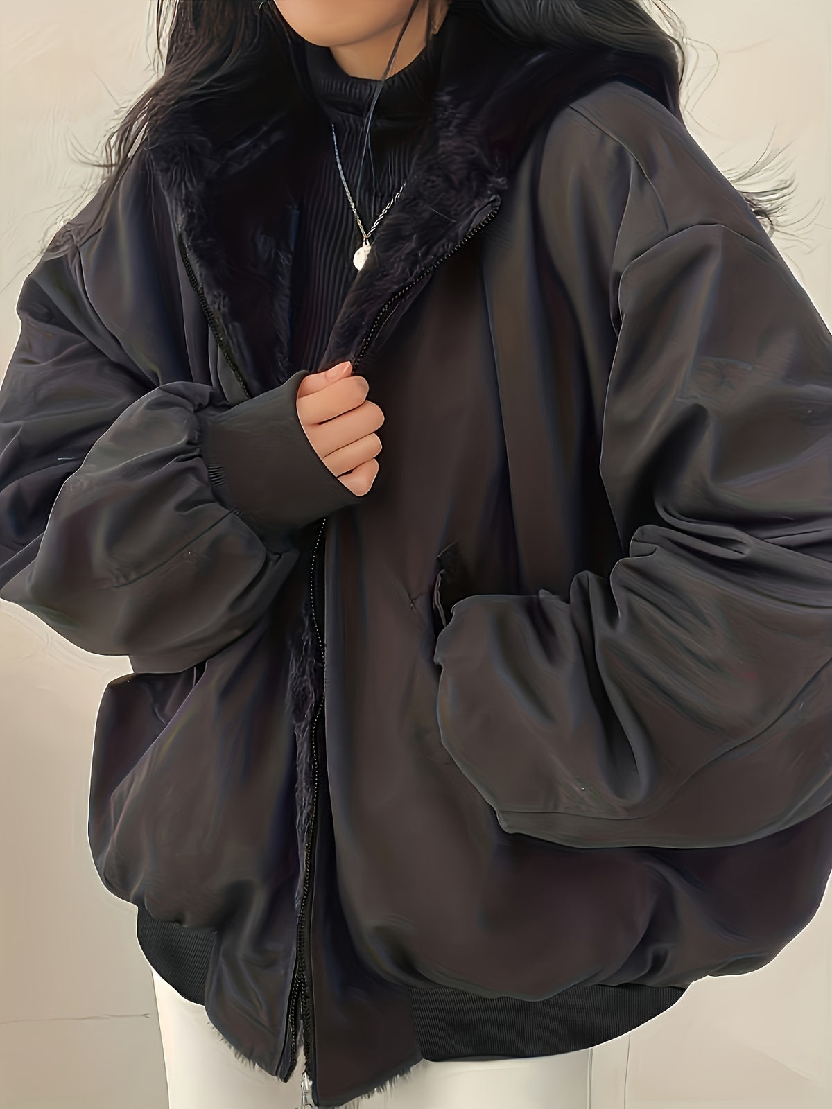 Reversible Oversized Faux Fur Puffer Jacket