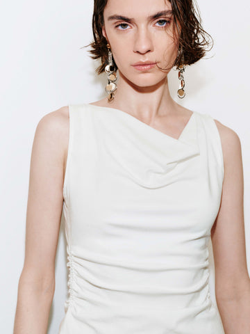 Cowl Neck Sleeveless Ruched Tank Tops
