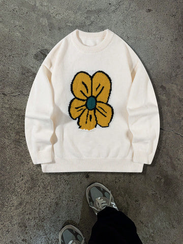 Oversized Floral Graphic Knit Sweater