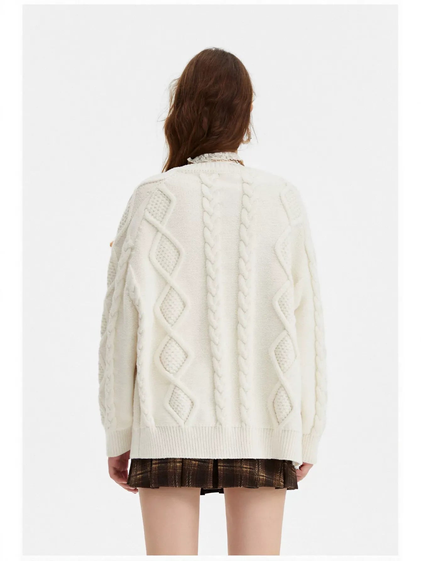 Cute Bear Applique Cable Knit Cardigan