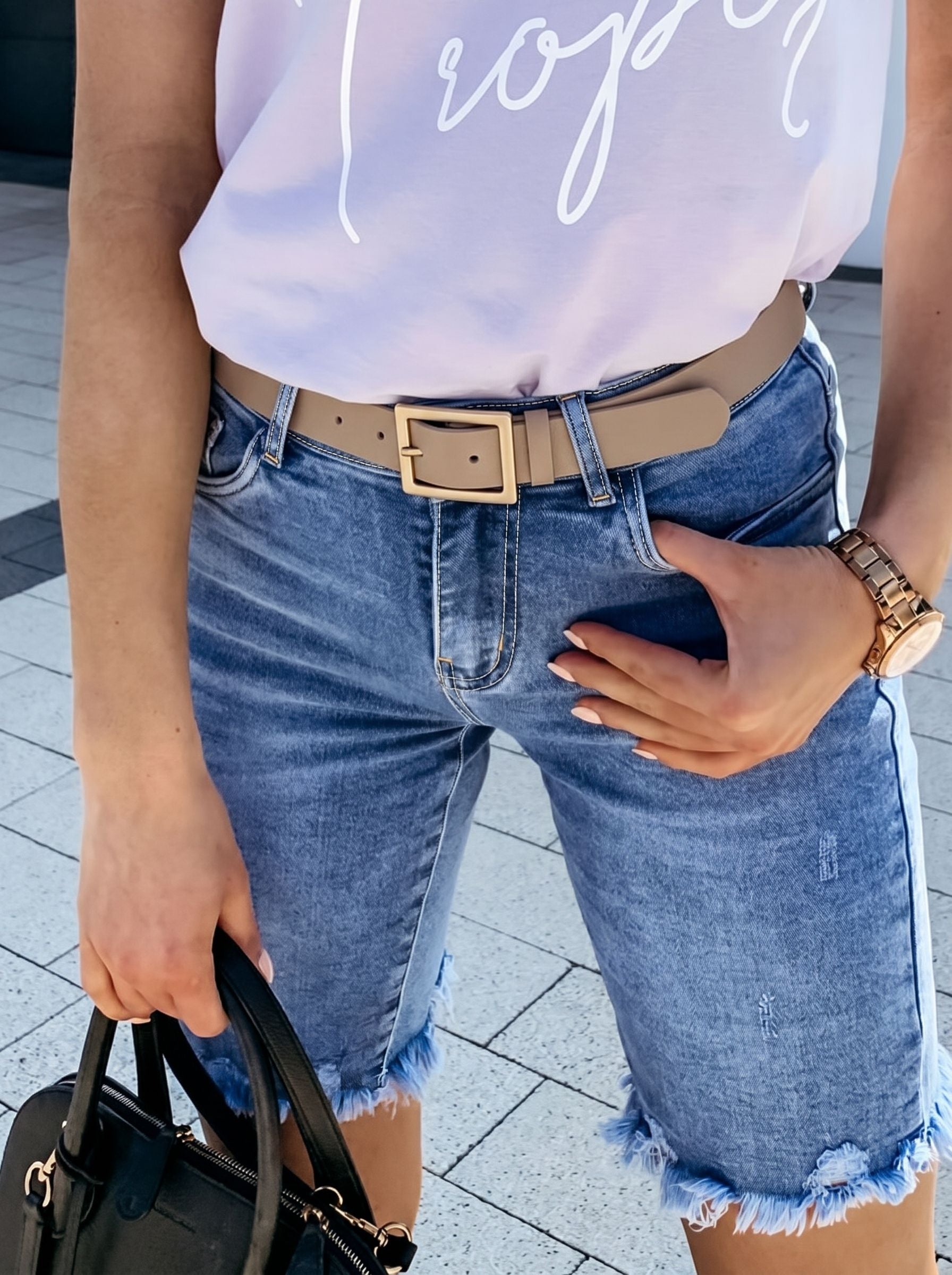 High Waisted Raw Hem Denim Shorts