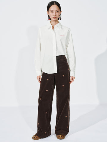 Urban Revivo Bow Printed Wide Leg Jeans-Dark Brown