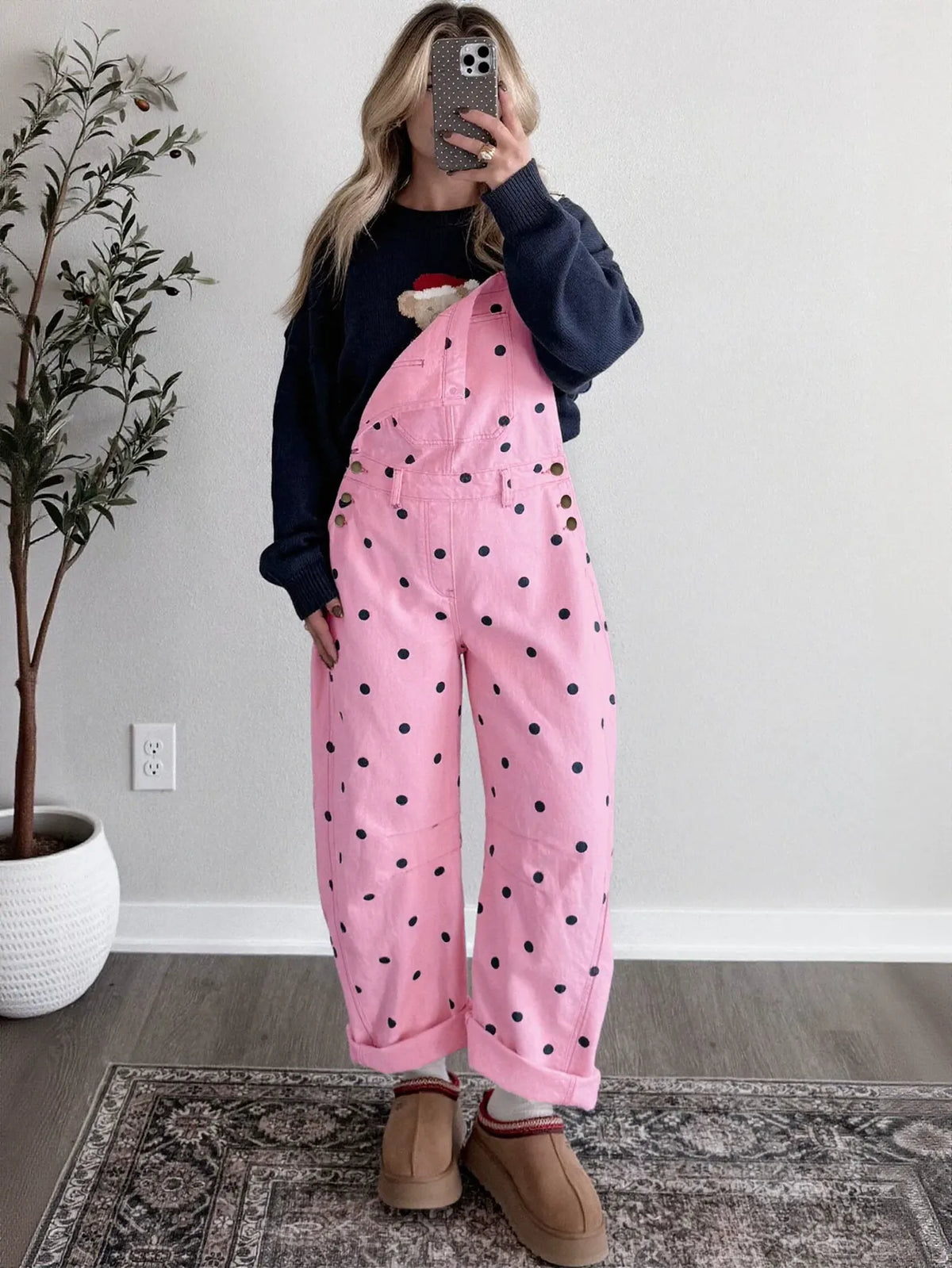 Polka Dot Denim Bib Overalls
