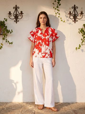 Floral Ruffle Sleeve Chiffon Blouse