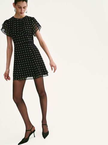 Polka Dotted Short Sleeve A-Line Midi Dresses