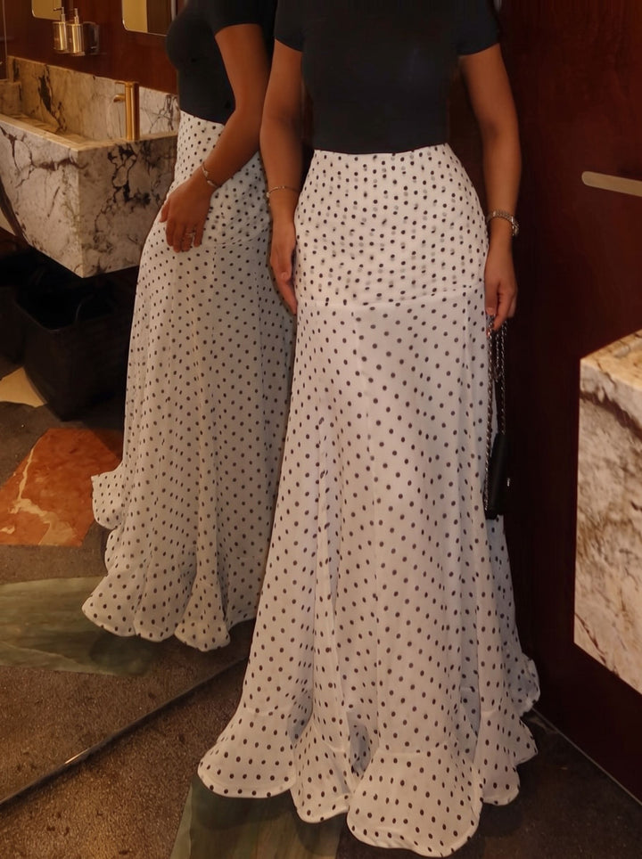 High Waisted Polka Dot Maxi Skirt