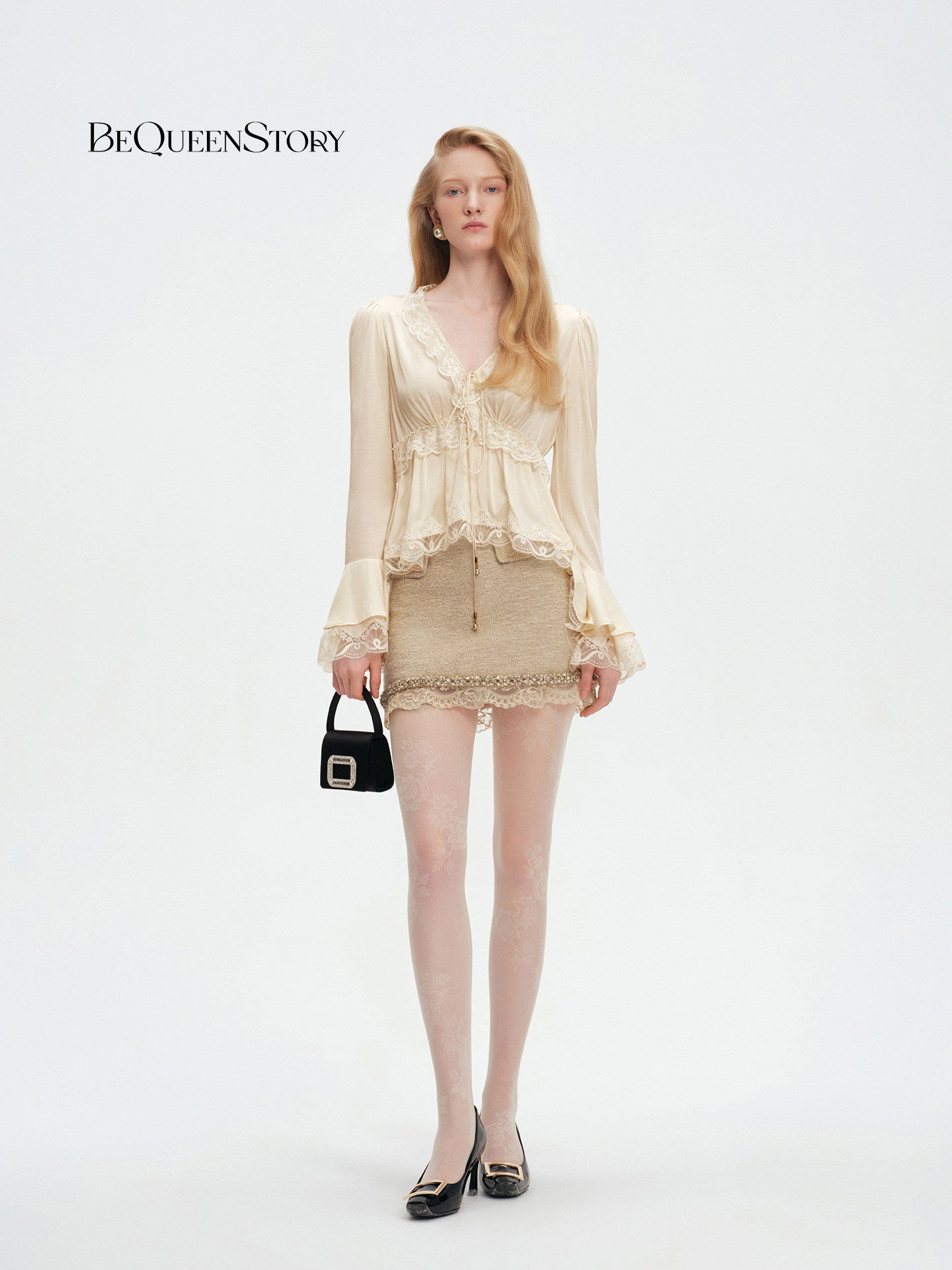 Elegant Lace Trim Satin Blouse
