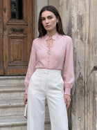 Floral Embroidered Button Down Blouse