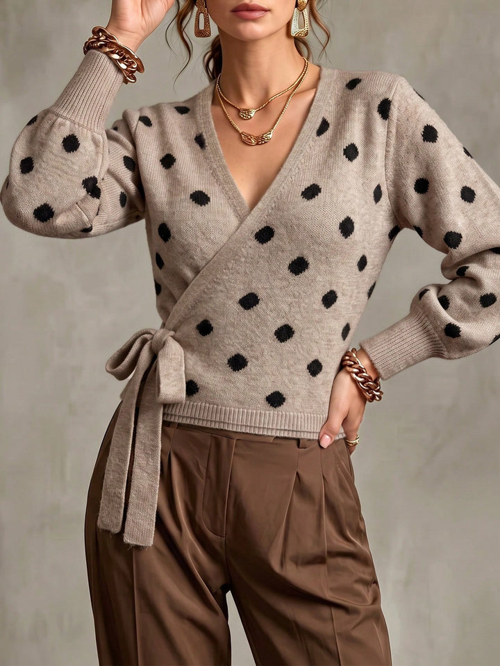 Polka Dot Wrap Knit Sweater