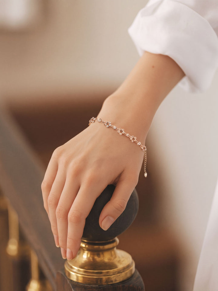 Dainty Floral Crystal Gold Bracelet