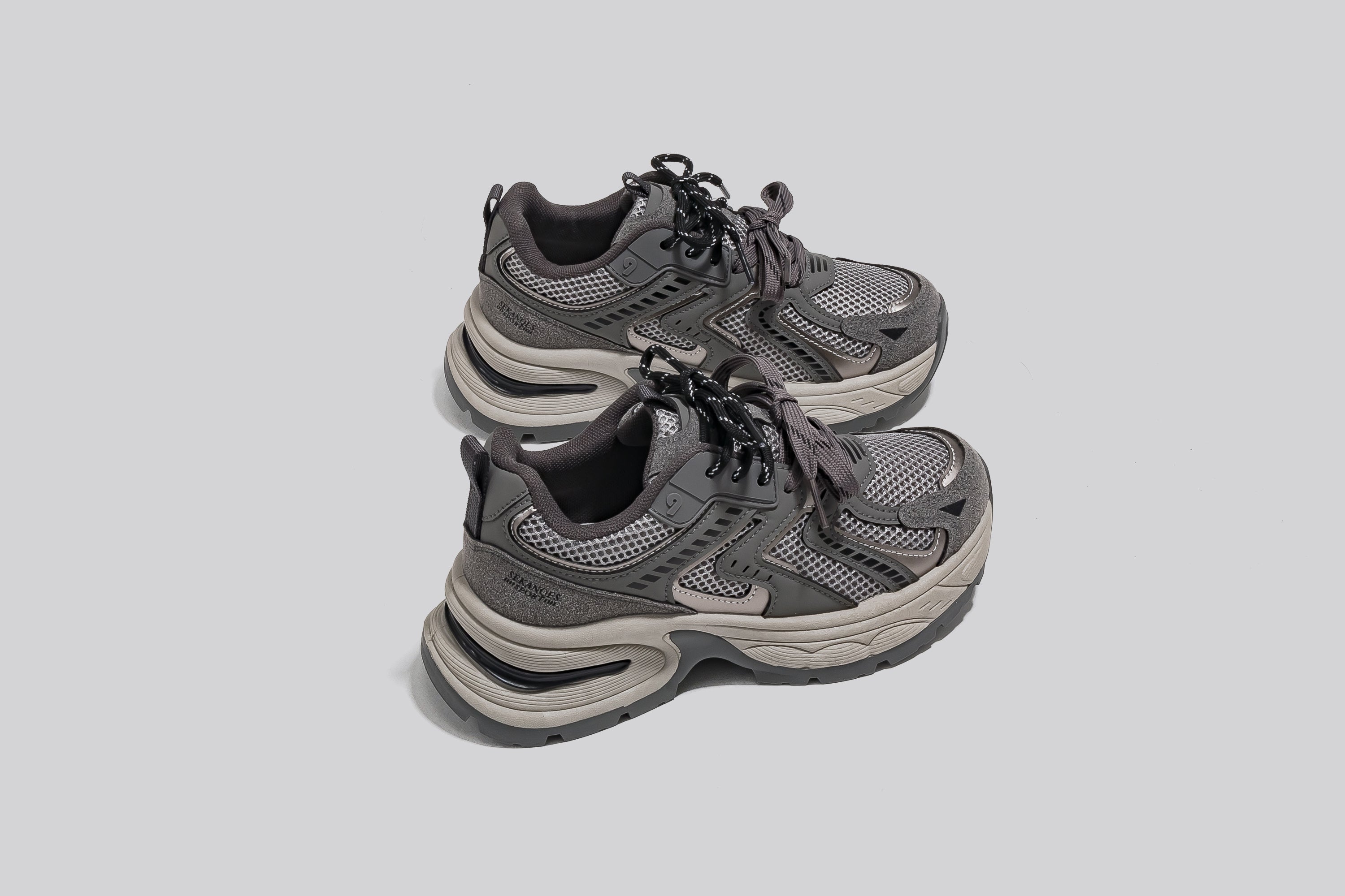 Breathable Mesh Chunky Sole Fashion Sneakers-Gray