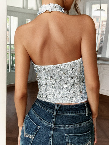 Sparkly Sequin High Neck Tank Top