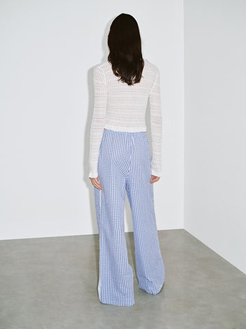 Urban Revivo Wide-Leg Pants-Sky Blue Check