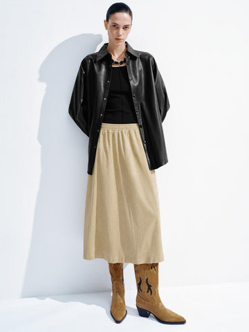 Urban Revivo Pull On A-Line Midi Skirts-Natural