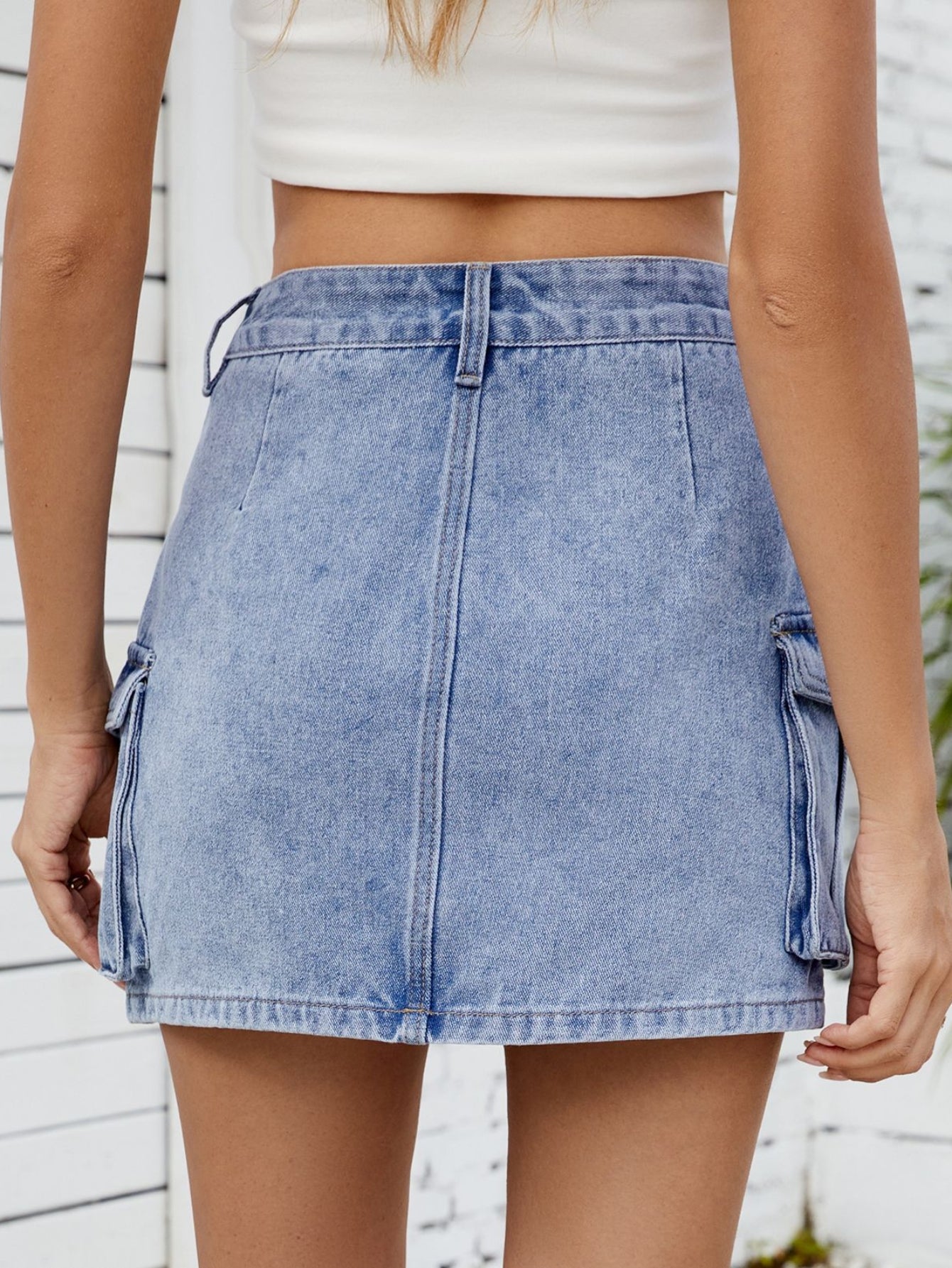 Utility Cargo Denim Mini Skirt