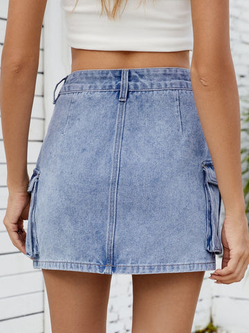 Utility Cargo Denim Mini Skirt