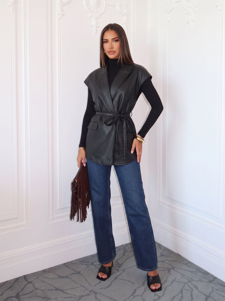 Belted Faux Leather Blazer Vest