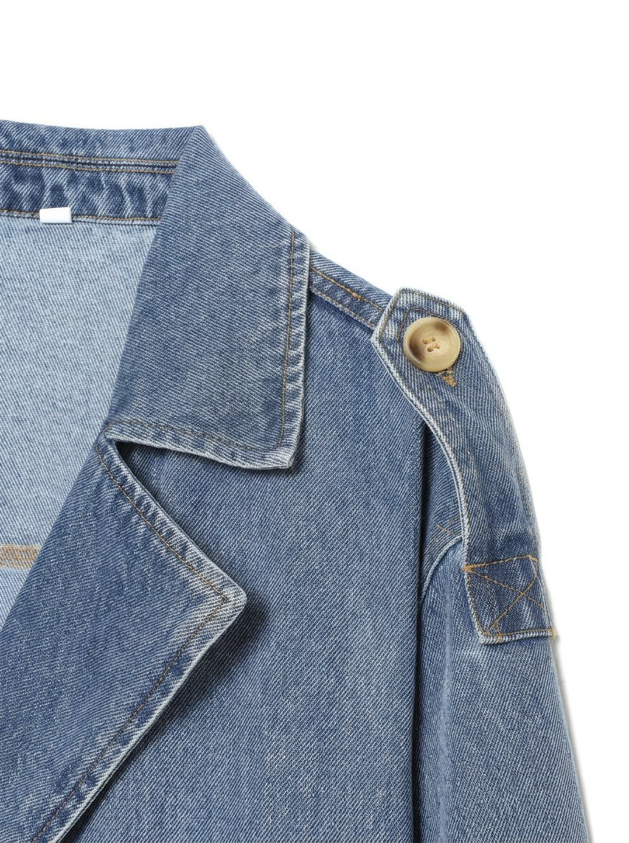 Cropped Double Breasted Denim Jacket