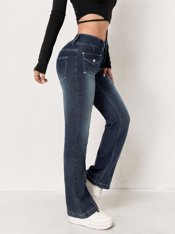 High Waisted Utility Flare Jeans
