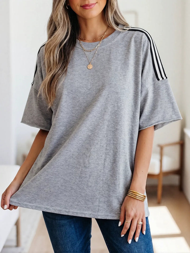Oversized Striped Shoulder Casual T-Shirt